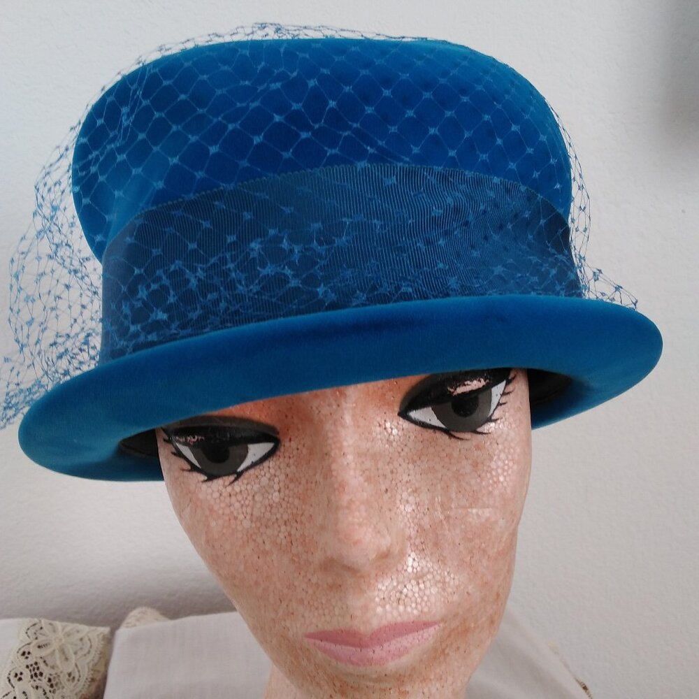 1960s Vintage Blue Wool Felt Hat